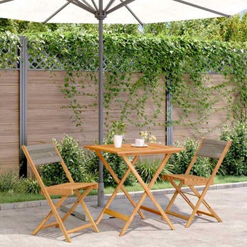 vidaXL 3-delige Bistroset polypropeen en massief hout grijs, Verzenden