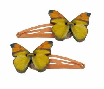 Haarspeld Klikklak 4cm - Vlinder - Hout - Geel - Set van 2, Nieuw
