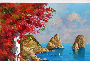 Vincenzo Somma (1955) - Capri - Flowery view of the sea