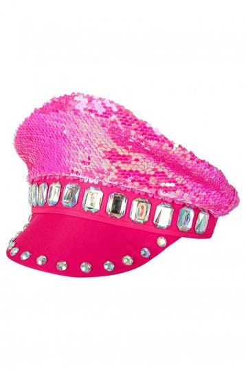 KIMU® Luxe Pet Roze Kapiteinspet Diamanten Pailletten Sequin, Ophalen of Verzenden
