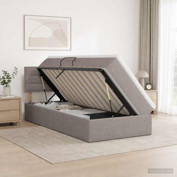 vidaXL LED opbergbed met matras Taupe 90 x 200 cm Stof, Verzenden