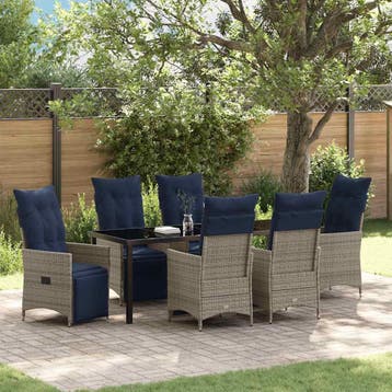 vidaXL Tafel en stoelen set 7 st Grijs PE Riet, Verzenden, Nieuw