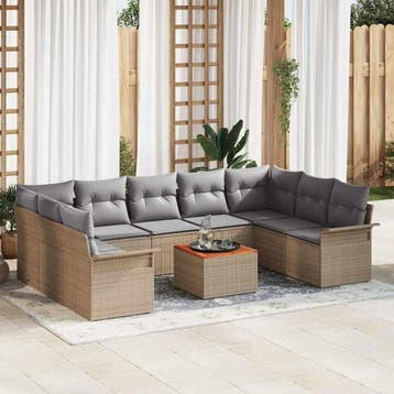 vidaXL Tuinbank Set 10 st Beige poly rattan, Verzenden