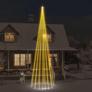 vidaXL Vlaggenmast kerstboom 1134 LEDs warmwit 800 cm, Verzenden