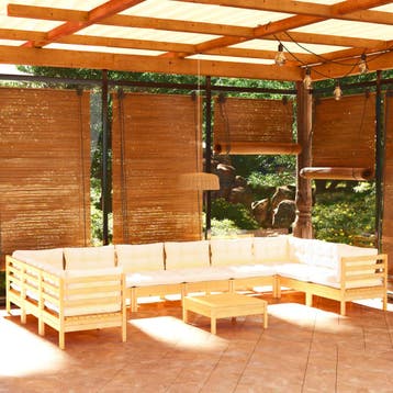 vidaXL 11-delige Loungeset met crèmekleurige kussens, Verzenden, Loungeset
