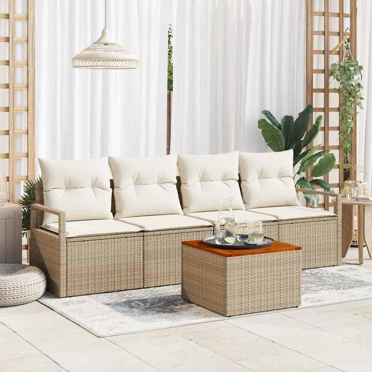 vidaXL Tuinbank Set 5 st Beige poly rattan, Tuin en Terras, Tuinsets en Loungesets, Nieuw, Verzenden