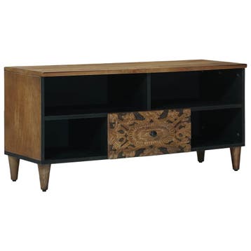 vidaXL TV Kast met lade Bruin 100 x 33,5 x 46 cm Massief, Verzenden, Nieuw