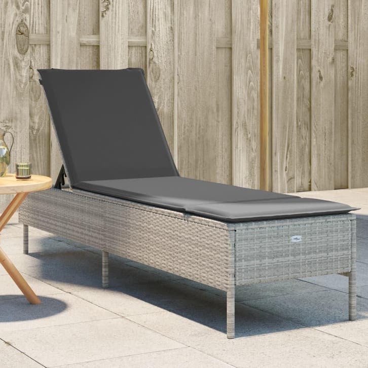vidaXL Ligbed met kussen poly rattan lichtgrijs, Tuin en Terras, Ligbedden, Nieuw, Verzenden