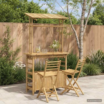 vidaXL Buitenbar tafel en krukken 3 st Naturel Bamboe, Verzenden, Nieuw