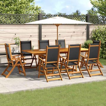 vidaXL 9-delige Tuinset massief acaciahout en textileen, Verzenden, Nieuw, Tuinset
