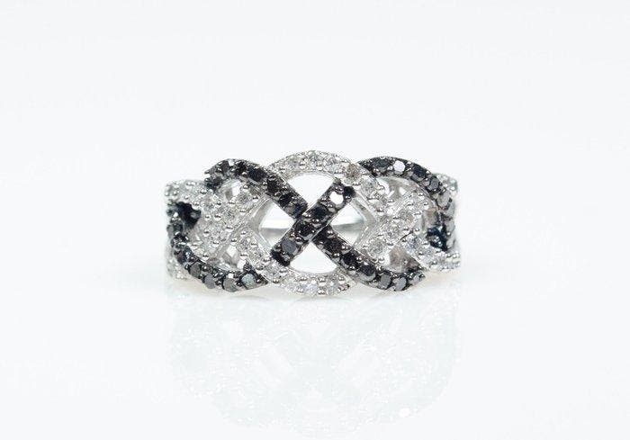 Zonder minimumprijs - Ring - 925 zilver - 0.80 ct zwarte en, Bijoux, Sacs & Beauté, Bagues