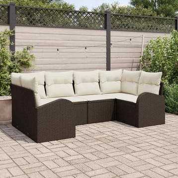 vidaXL Tuinbank Set 6 st Bruin en wit poly rattan, Verzenden