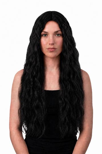 KIMU® Luxe Lange Zwarte Pruik Slag Middenscheiding Haarwerk, Ophalen of Verzenden, Nieuw