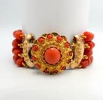 Bracelet - 14 carats Or jaune Corail rouge - Rare