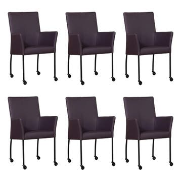 Set van 6 Leren eetkamerstoelen Comfort met wieltjes en, Huis en Inrichting, Ophalen of Verzenden, Nieuw, Leer, Eén