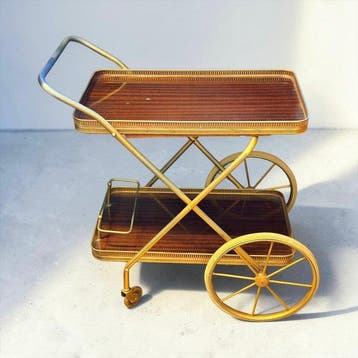 Serveerwagen - Grote wielen - Hout, Messing - Maison, Nieuw