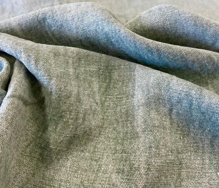 Tissu dense mais doux, stone wash vert sauge / vert grisâtre, Antiek en Kunst, Antiek | Tapijten, Tafelkleden en Textiel