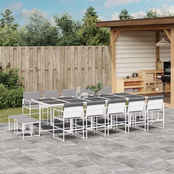 vidaXL 15-delige Tuinset met kussens textileen wit, Verzenden, Tuinset