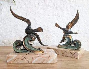 Paire de serre livres animalière Mouette sur vague -