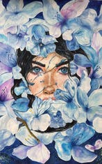 Kateryna Rud - Female portrait surrounded by blue flowers