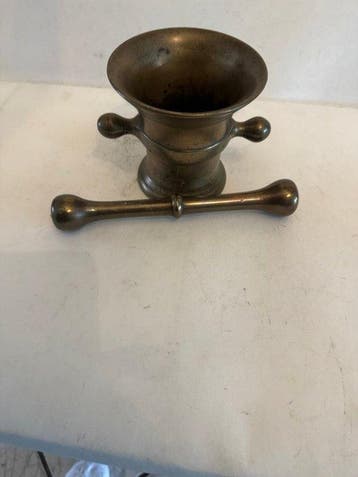 Mortier et pilon (2) - Joli mortier antique en bronze avec, Antiquités & Art