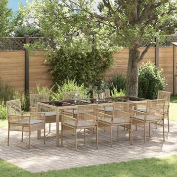 vidaXL Tuin Eettafel Set 9 st Beige poly rattan, Verzenden, Nieuw