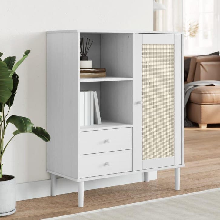 vidaXL Hoge kast SENJA rattan-look 90x40x112 cm massief, Maison & Meubles, Armoires | Dressoirs, Envoi