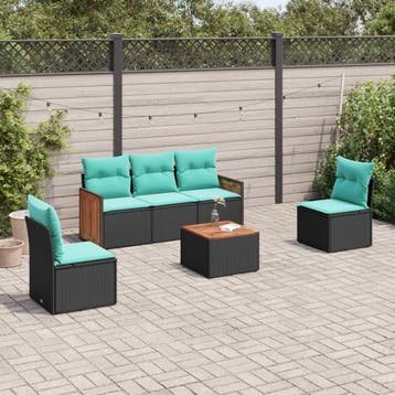 vidaXL 6-delige tuinbankset met kussens van zwart polyrotan, Verzenden, Nieuw