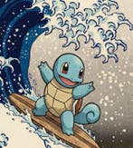 Kleury.art - “Squirtle Surfing on The Great Wave off, Nieuw