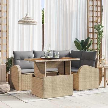 vidaXL Tuinbank Set 5 st Beige Poly rattan, Verzenden