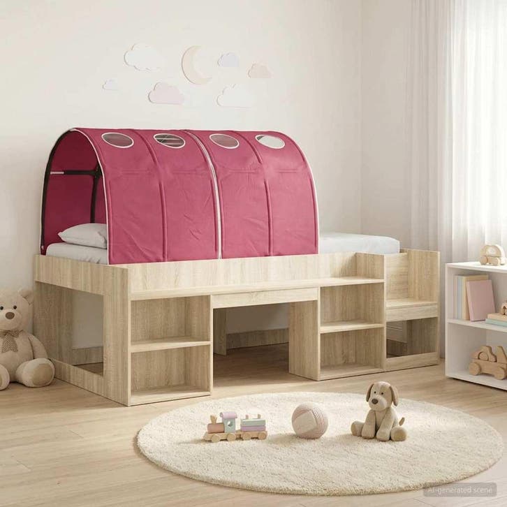 vidaXL Bedframe met Tunnel 3 st Sonoma eiken en rood Bewerkt, Maison & Meubles, Chambre à coucher | Lits, Envoi