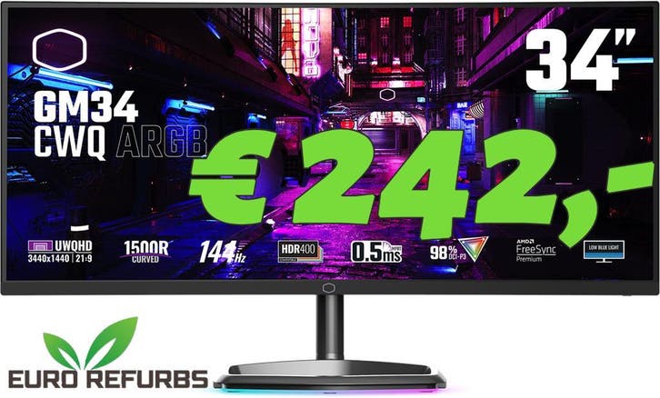 Gaming Monitor Refurbished 34 Inch Ultra Wide 1 Jaar Garanti, Computers en Software, Monitoren, VA, Ingebouwde speakers, Hoofdtelefoonaansluiting