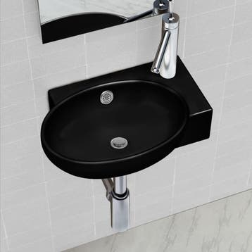 vidaXL Wastafel met kraangat en overloop rond keramiek zwart, Doe-het-zelf en Bouw, Sanitair, Verzenden, Nieuw