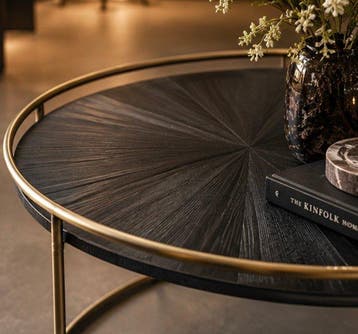 Salontafel (2) - Hout, Messing - Luxe set van 2 koffietafels
