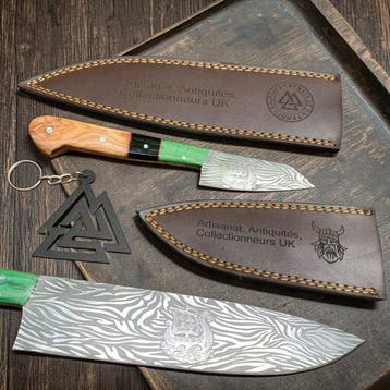 Hand-Forged with Old Steel, Japanese Style Knives with cover, Antiquités & Art, Antiquités | Ustensiles de cuisine