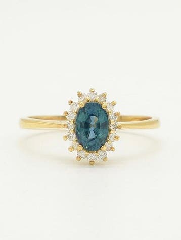 Bague - 18 carats Or jaune Saphir - Diamant