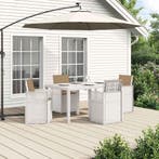 vidaXL Tuin Eettafel Set met kussen 5 pcs Wit en Taupe PP, Verzenden