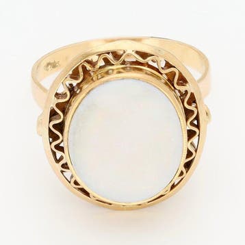Ring - 18 karaat Geel goud - Opaal, Handtassen en Accessoires, Ringen, Nieuw