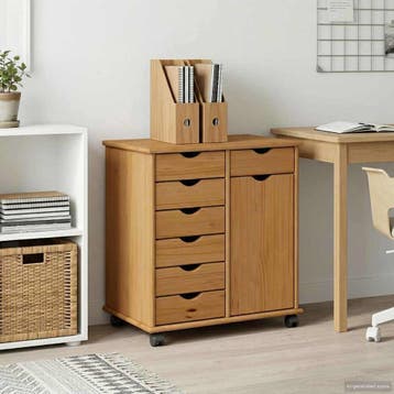 vidaXL Rollende kast 63,5 x 39 x 65,5 cm Massief vurenhout, Verzenden, Nieuw