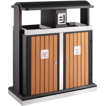 Afvalscheidingsstation | Kunststof/Staal | Houtlook | 100L, Articles professionnels, Verzenden