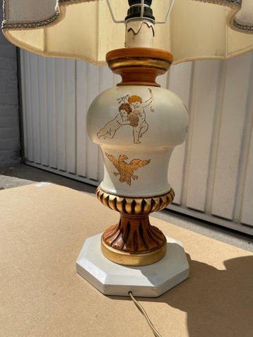 Tafellamp - Hout - Vintage lamp hand painted