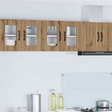 vidaXL Wandglas Kasten PORTO 2 st Artisan Eiken Bewerkt hout, Verzenden
