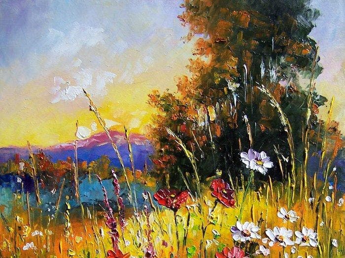 Renata Wojak (XX) - O zachodzie soca, Antiquités & Art, Art | Peinture | Classique