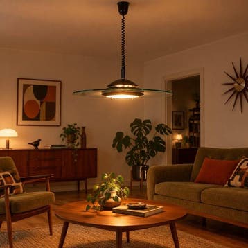 Lampe à disque Lustre suspendu vintage du milieu du siècle –, Antiquités & Art