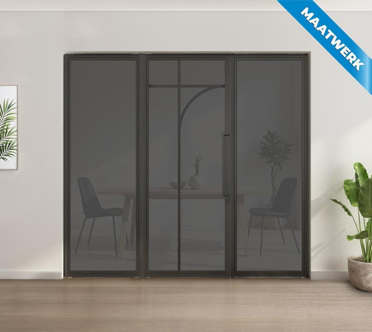 Enkele stalen taatsdeur met glaspaneel Zwart5 Vlaks rond Roo, Bricolage & Construction, Fenêtres & Moustiquaires