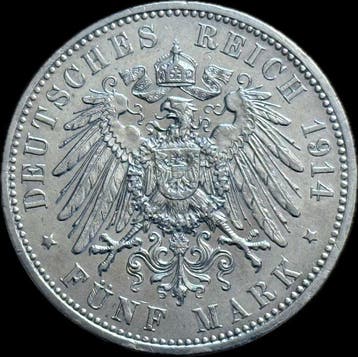 Duitsland, keizerrijk Wilhelm II. 5 Mark 1914/Prussia