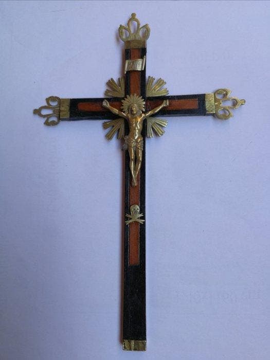 Crucifix - Hout, Brons - 1750-1800, Antiquités & Art, Art | Art non-occidental