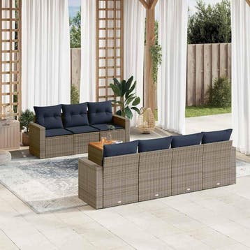 vidaXL 8-delige Loungeset met kussens poly rattan grijs, Verzenden, Nieuw, Loungeset