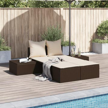 vidaXL Ligbed 2-persoons met kussens poly rattan bruin, Verzenden