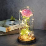 Kunst Roos in Glazen Stolp met Verlichting - Zijden Rozen, Verzenden